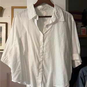 Athleta White Button-Down Crop Shirt